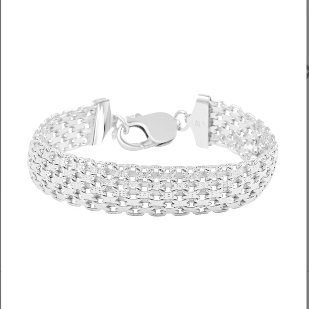 Italian Sterling Silver Bismark Domed Slash Cut Bracelet (7.00 In) 18.30 Grams